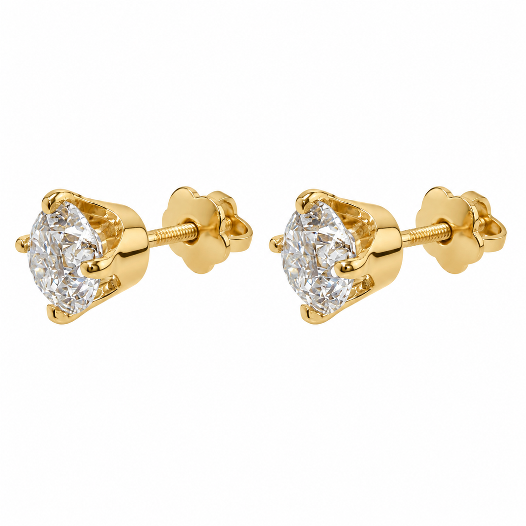 14K Yellow Gold Women's Earrings Solitaire Round 1.00 ct Natural Diamond