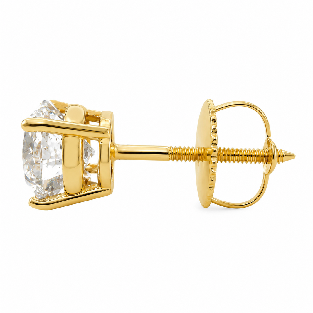 14K Yellow Gold Earrings Solitaire Round 2.00 ct Natural Diamond