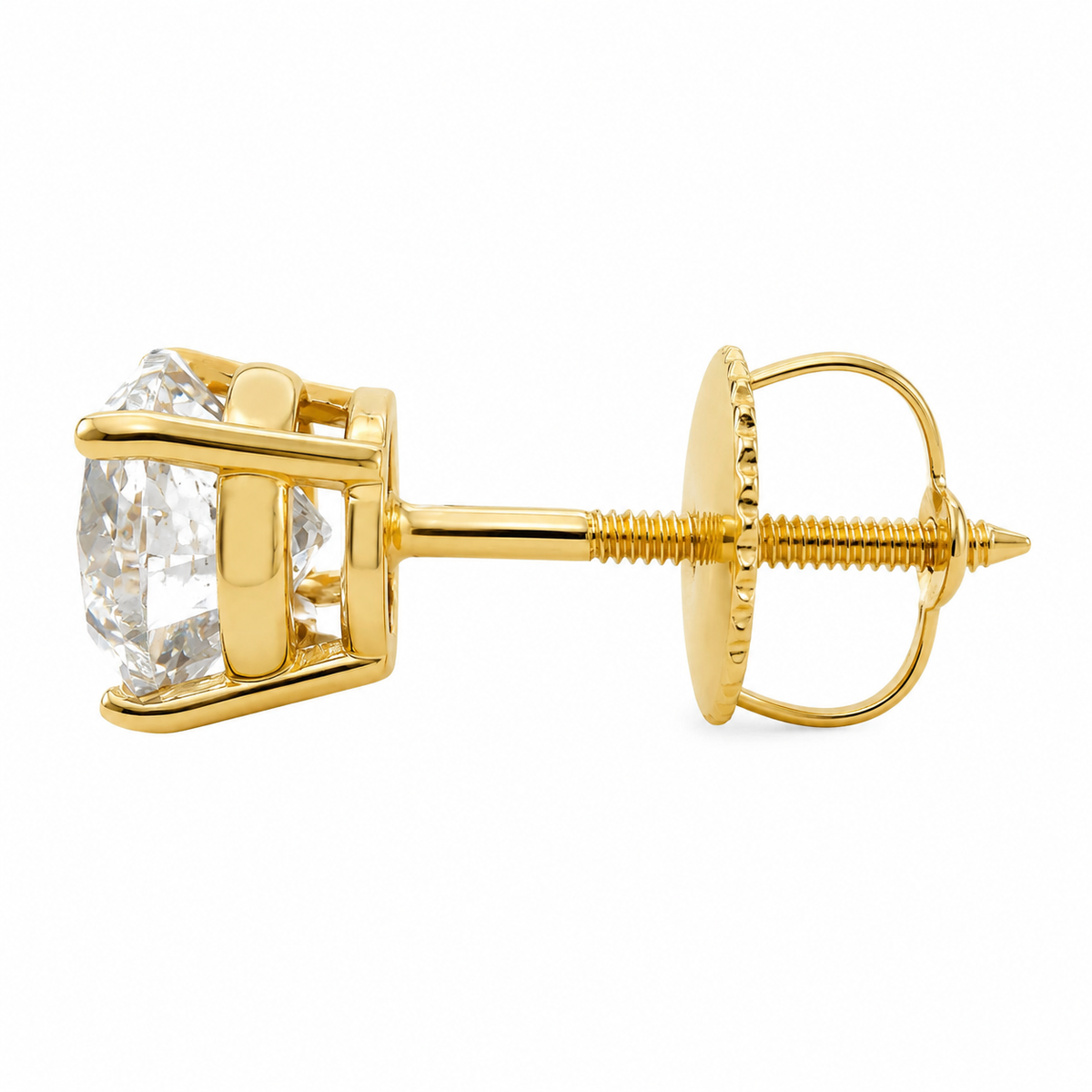 14K Yellow Gold Earrings Solitaire Round 2.00 ct Natural Diamond