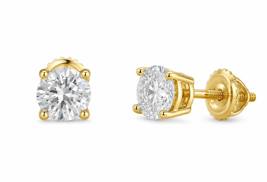 14K Yellow Gold Earrings Solitaire Round 2.00 ct Natural Diamond
