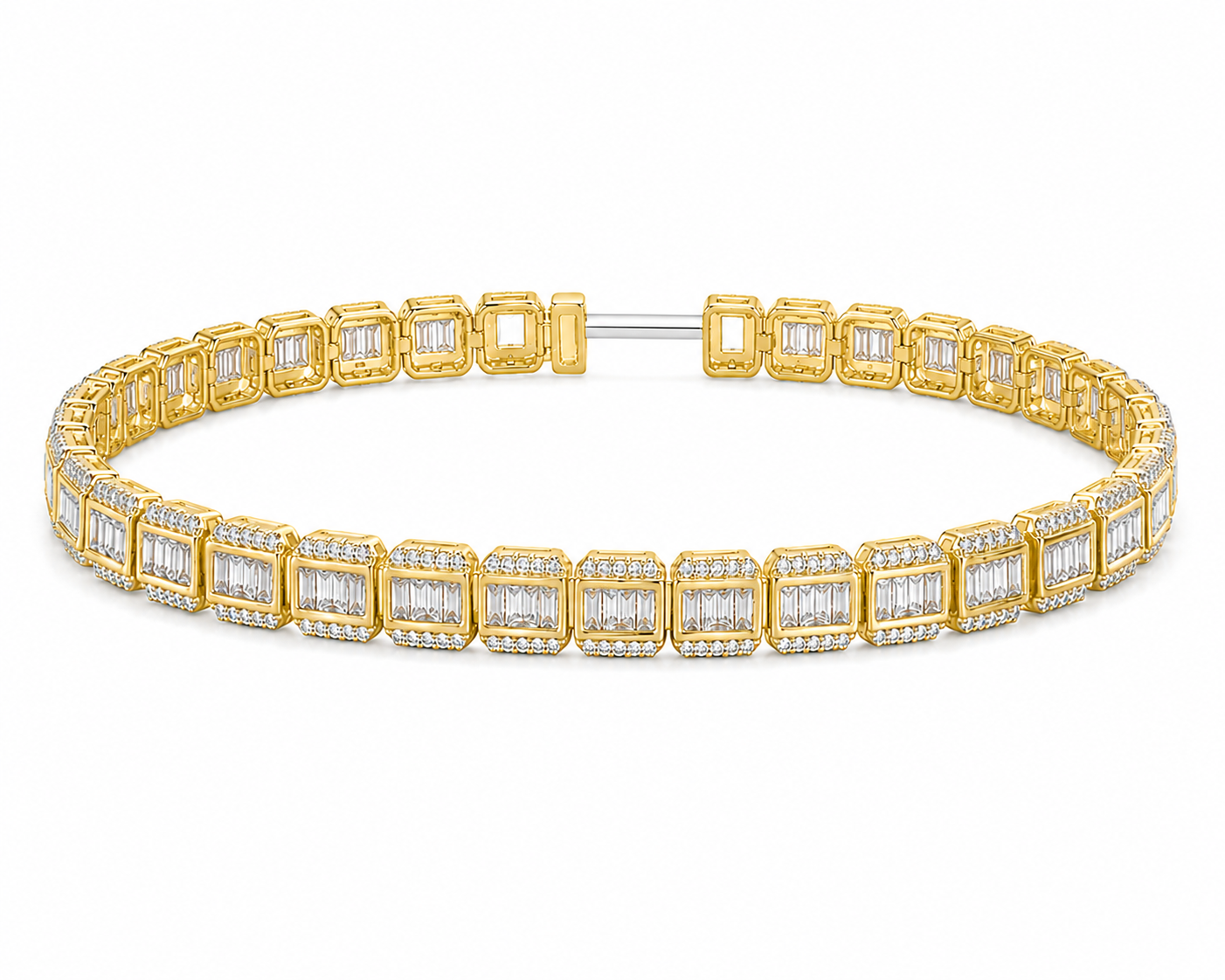 14K Yellow Gold Diamond Tennis Bracelet Baguette 2.85 ct Natural Diamond 7”
