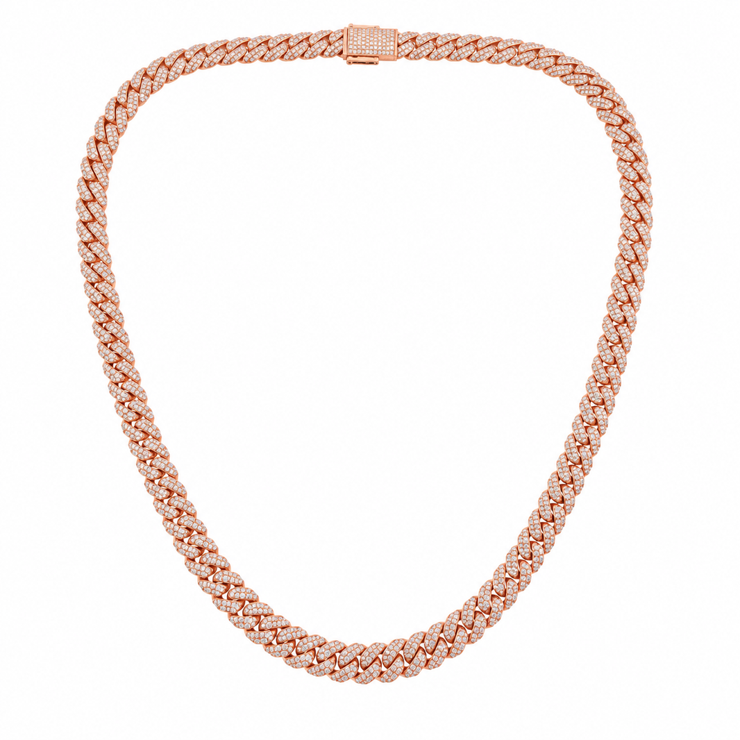 10K Rose Gold Diamond Cuban Chain 2.15 ct Natural Diamond 16”