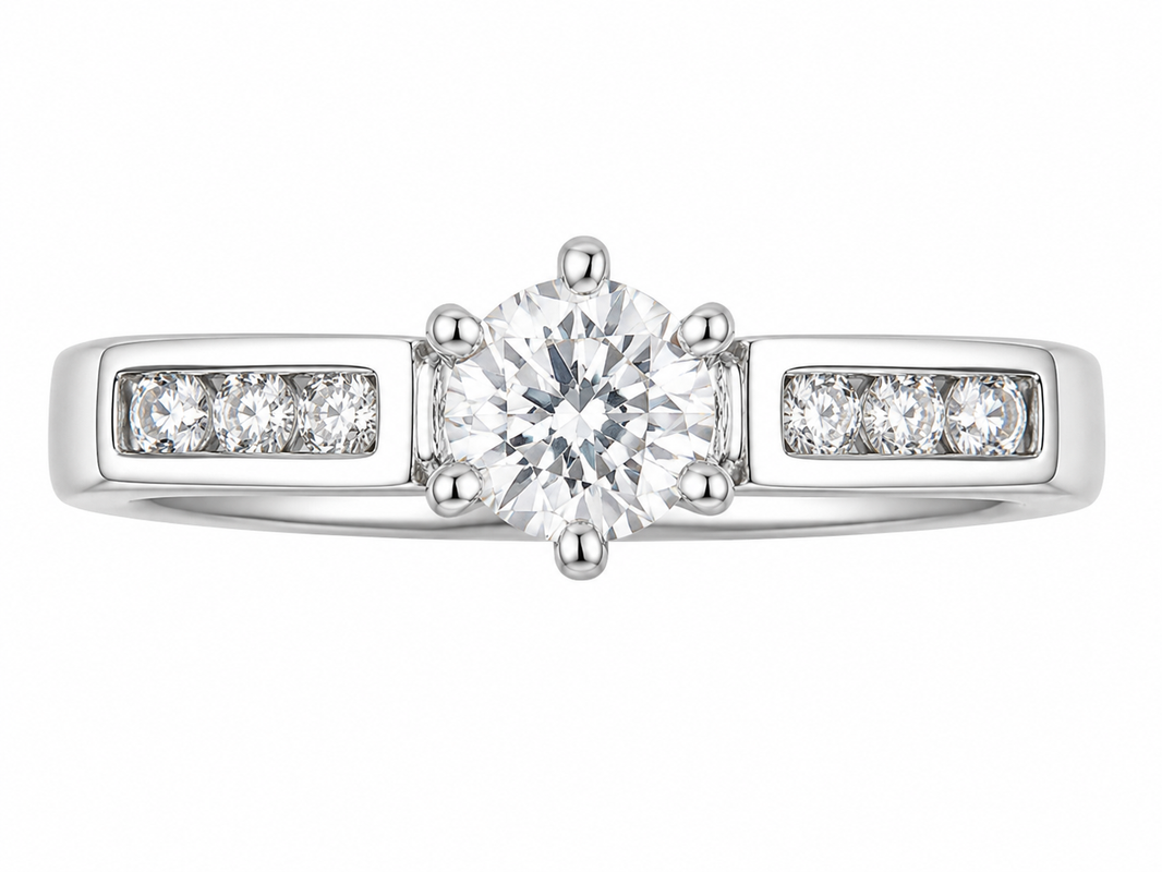 14K White Gold Women's Ring Round 0.41 ct Round Natural Diamond