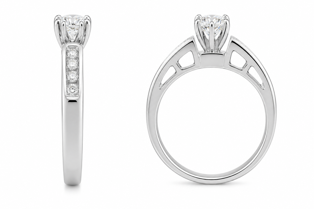14K White Gold Women's Ring Round 0.41 ct Round Natural Diamond