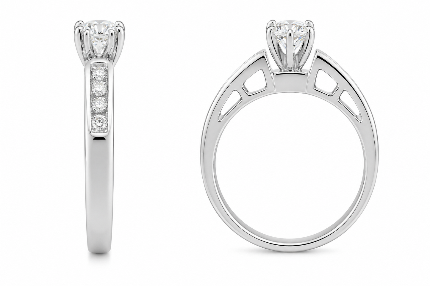 14K White Gold Women's Ring Round 0.41 ct Round Natural Diamond