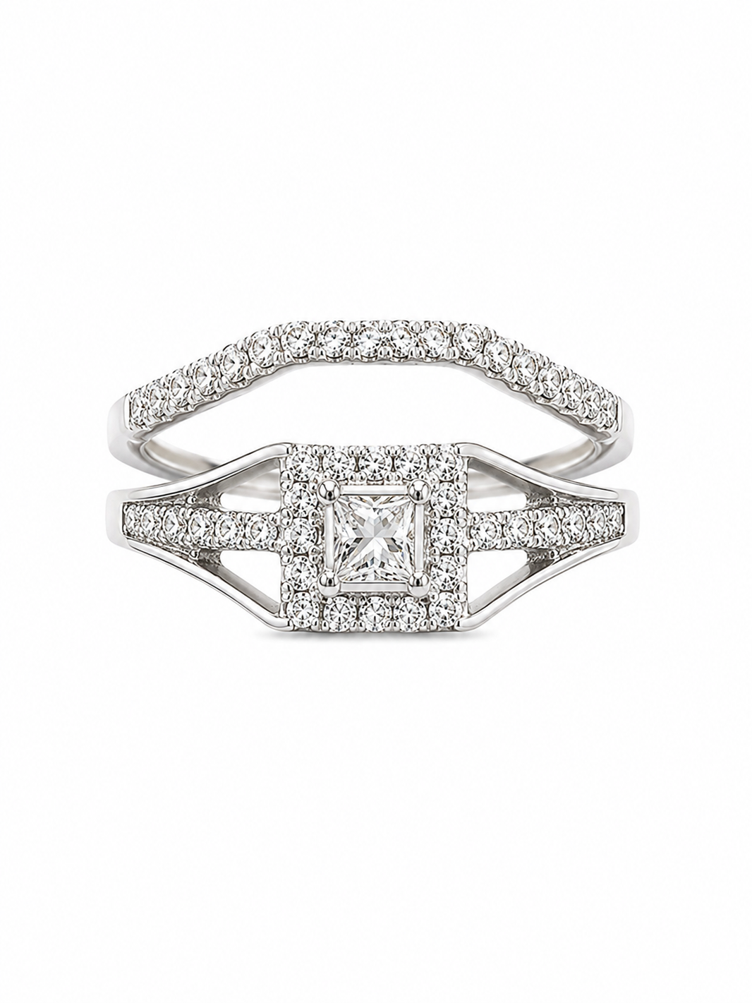 10K White Gold Women's Wedding Set Princess 0.25 ct Natural Diamond