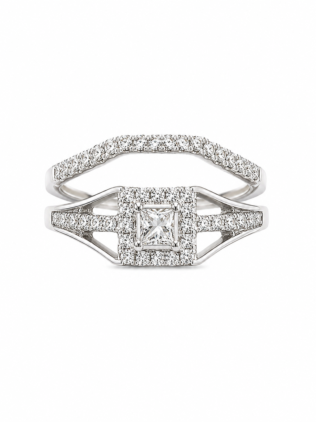10K White Gold Women's Wedding Set Princess 0.25 ct Natural Diamond