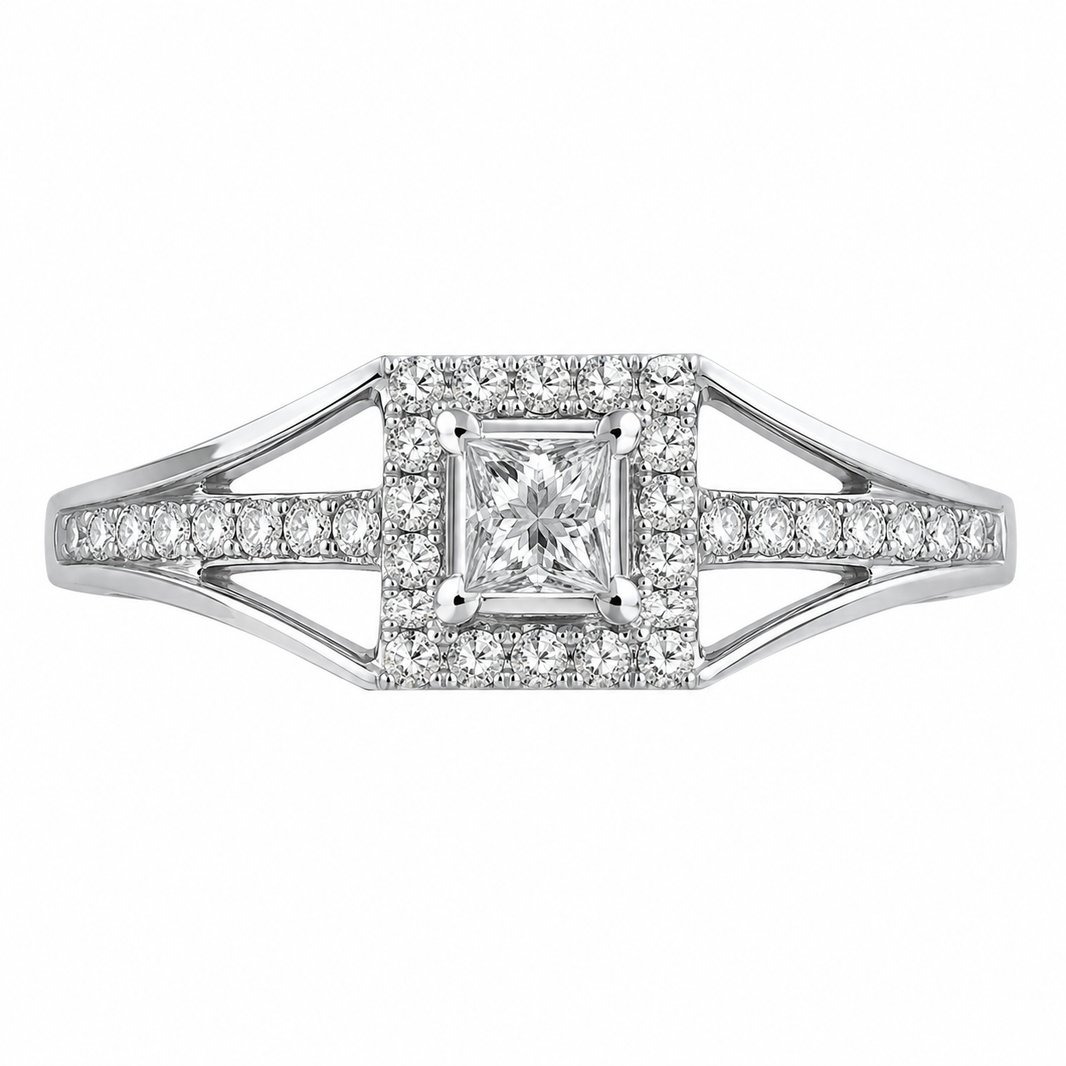 10K White Gold Women's Wedding Set Princess 0.25 ct Natural Diamond