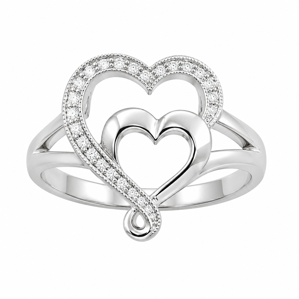 10K White Gold Women's Heart Ring 0.02 ct Natural Diamond