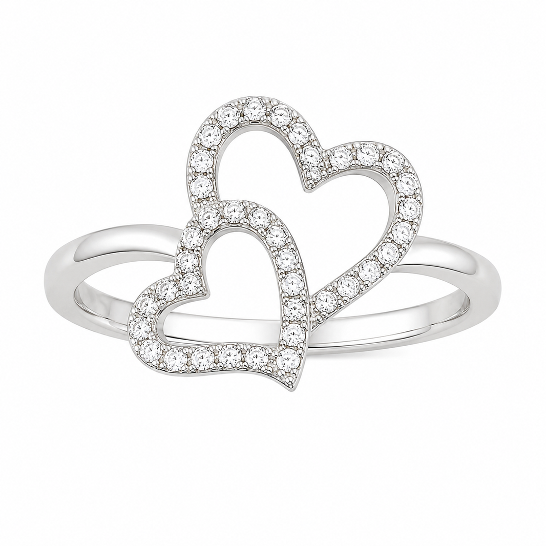 10K White Gold Women's Heart Ring 0.10 ct Natural Diamond