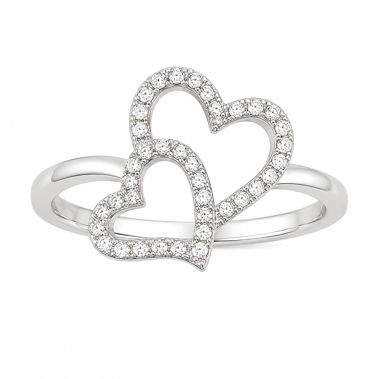 10K White Gold Women's Heart Ring 0.10 ct Natural Diamond