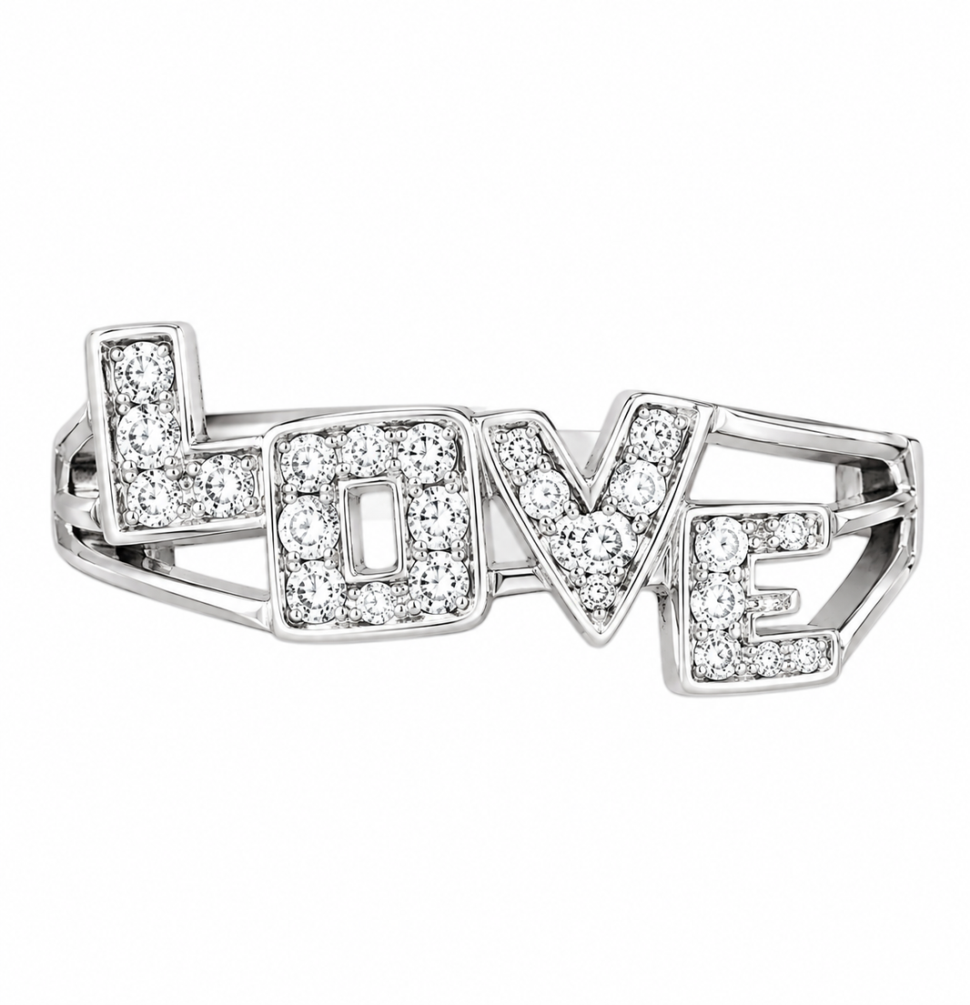 10K White Gold Women's Love Ring 0.03 ct Natural Diamond