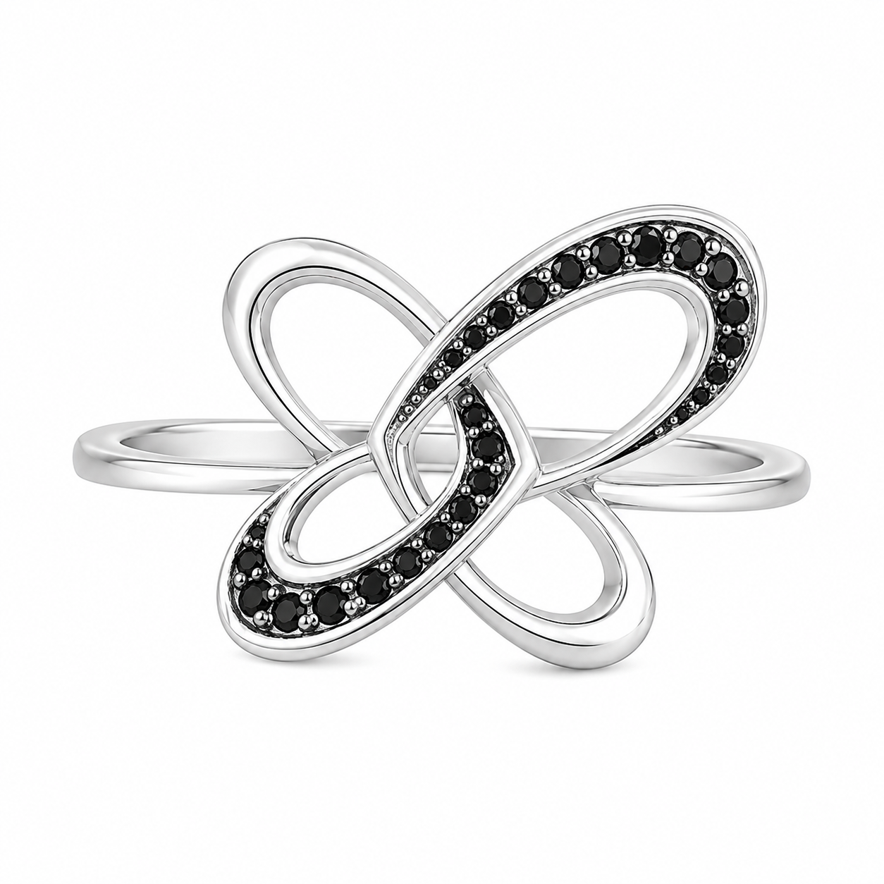 10K White Gold Women's Butterfly/Heart Ring 0.04 ct Natural Black Diamond