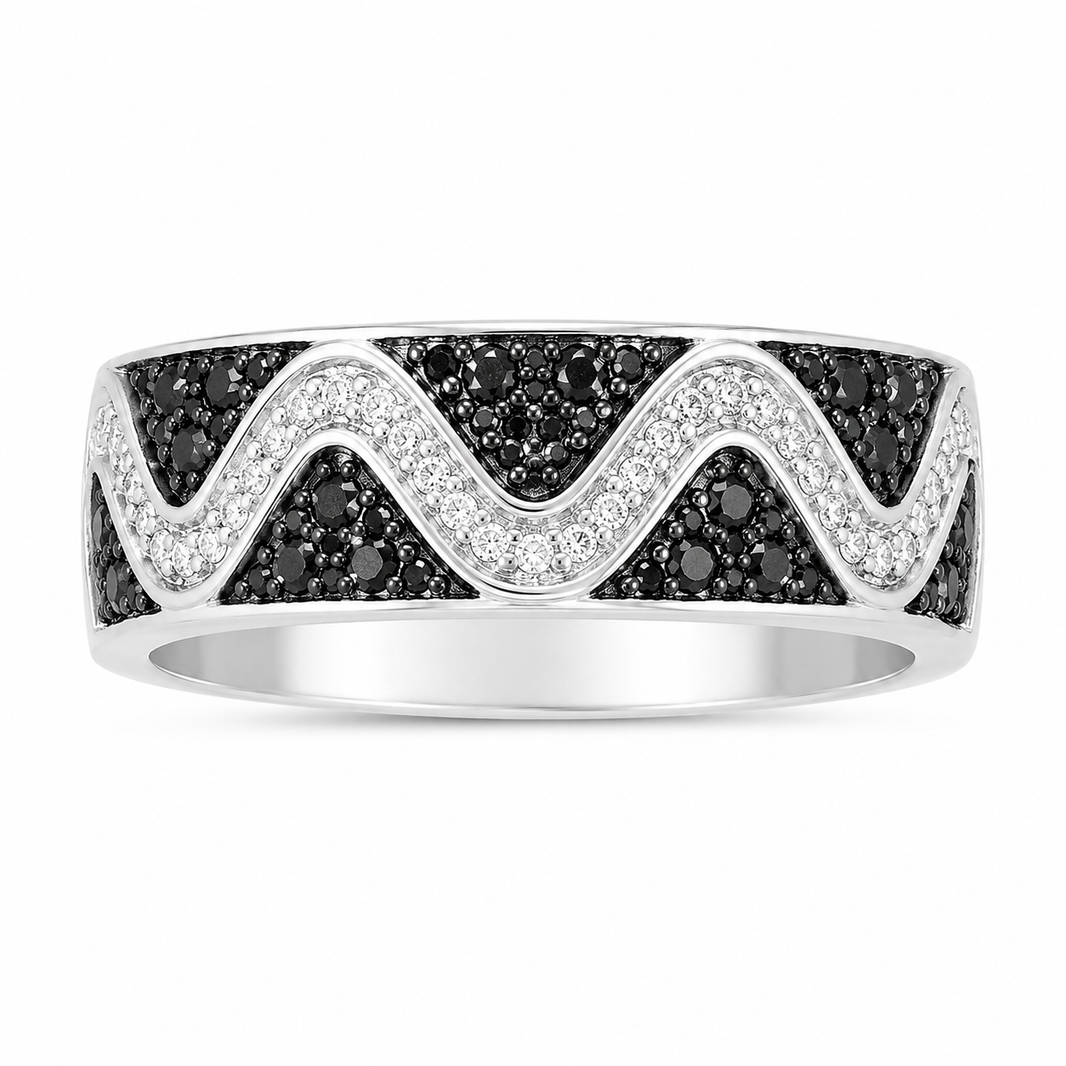 10K White Gold Women's Band 0.25 ct Natural Black Diamond