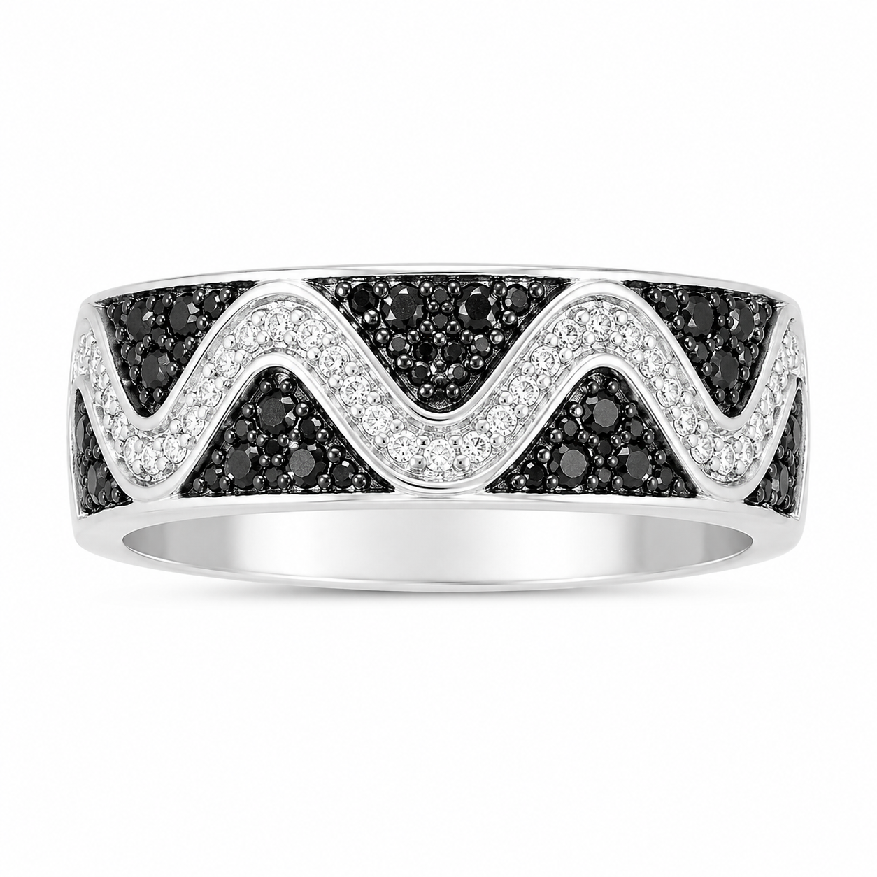 10K White Gold Women's Band 0.25 ct Natural Black Diamond