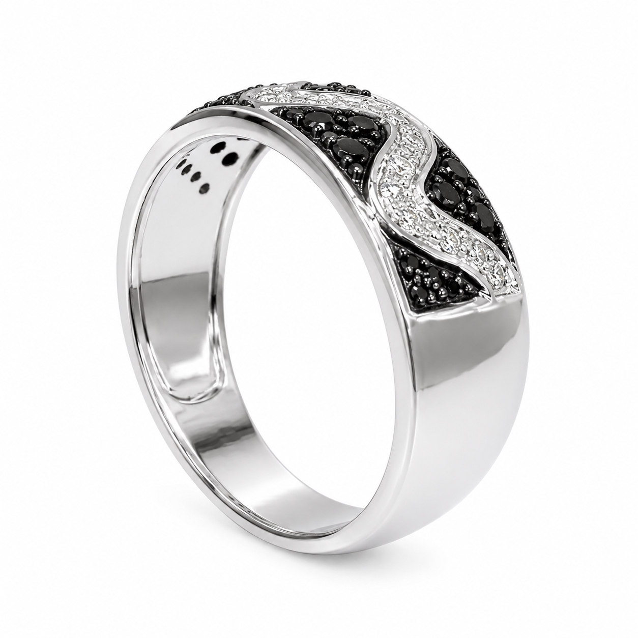 10K White Gold Women's Band 0.25 ct Natural Black Diamond