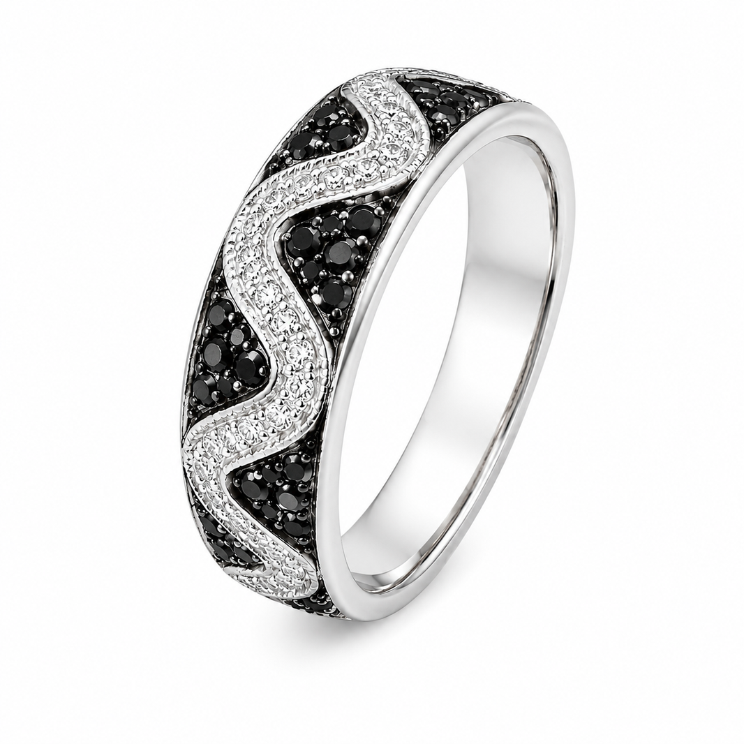 10K White Gold Women's Band 0.25 ct Natural Black Diamond