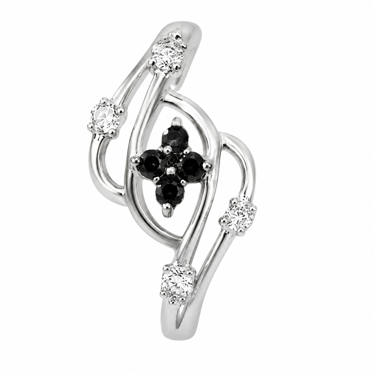 10K White Gold Women's Ring 0.16 ct Natural Black Diamond