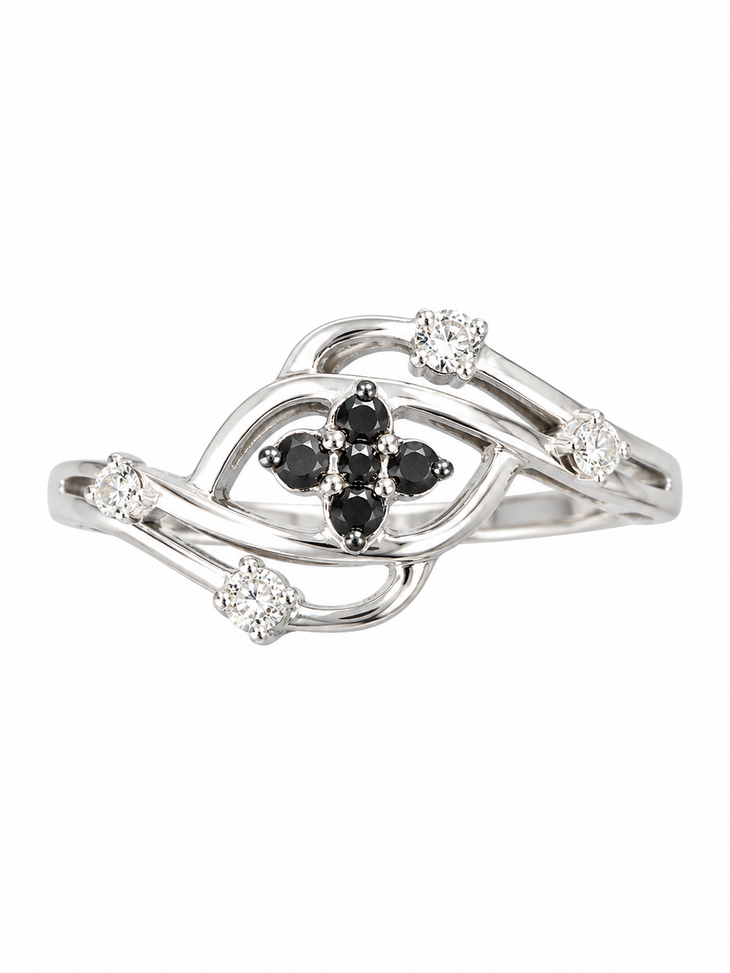 10K White Gold Women's Ring 0.16 ct Natural Black Diamond