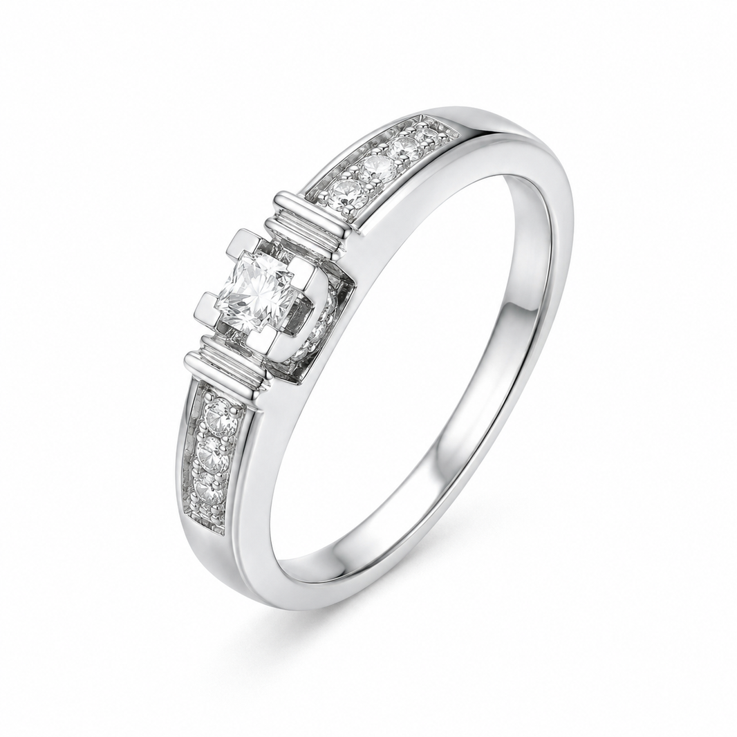 14K White Gold Women’s Ring Princess 0.26 ct Natural Diamond