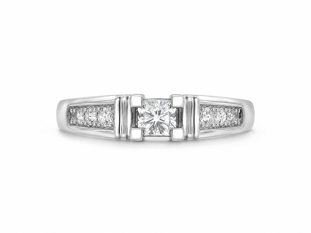 14K White Gold Women’s Ring Princess 0.26 ct Natural Diamond
