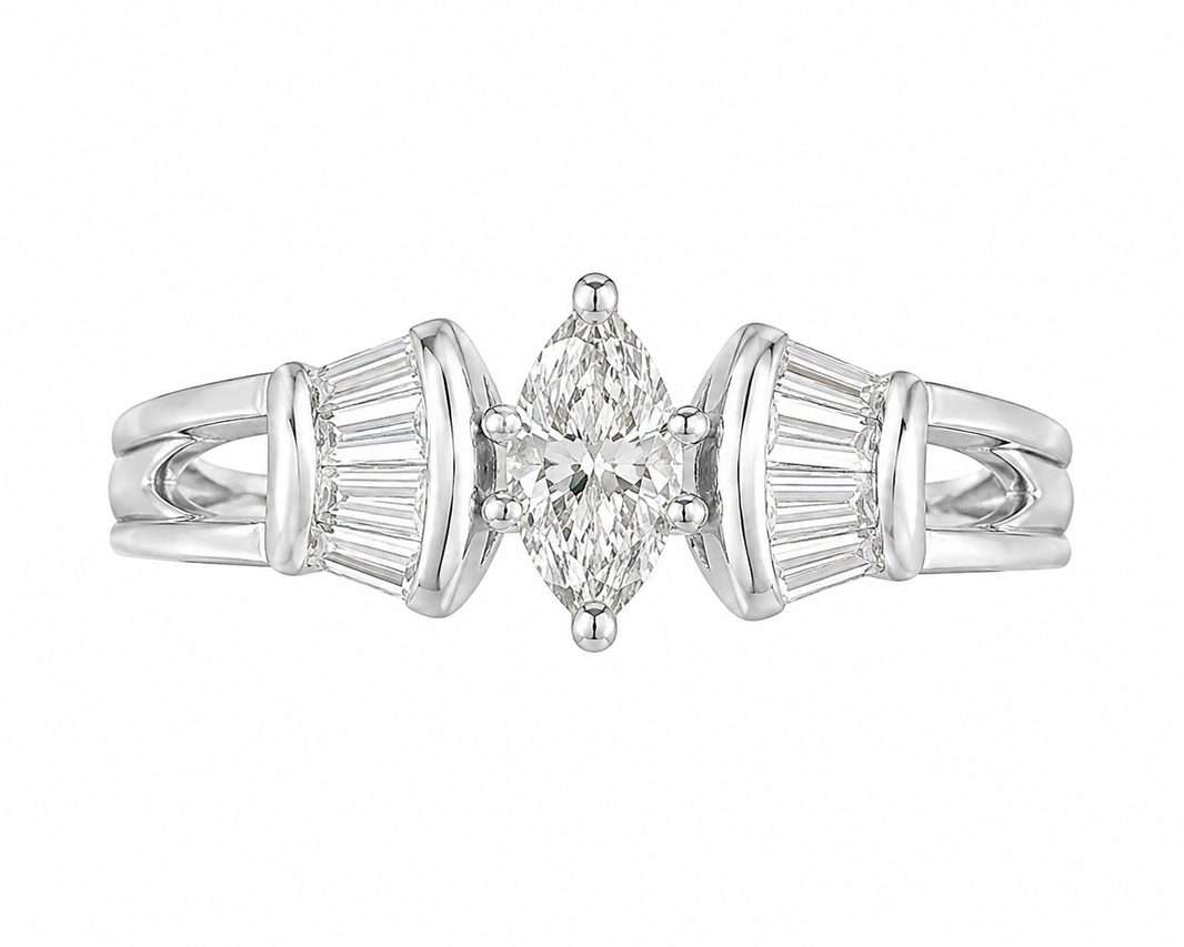 14K White Gold Women's Ring Marquise 0.60 ct Natural Diamond
