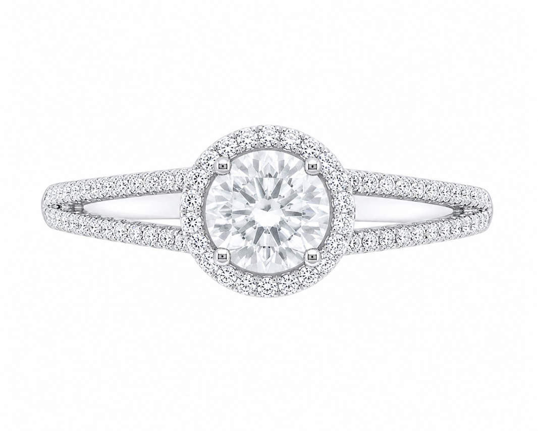 18K White Gold Women's Ring Round 0.58 ct Natural Diamond