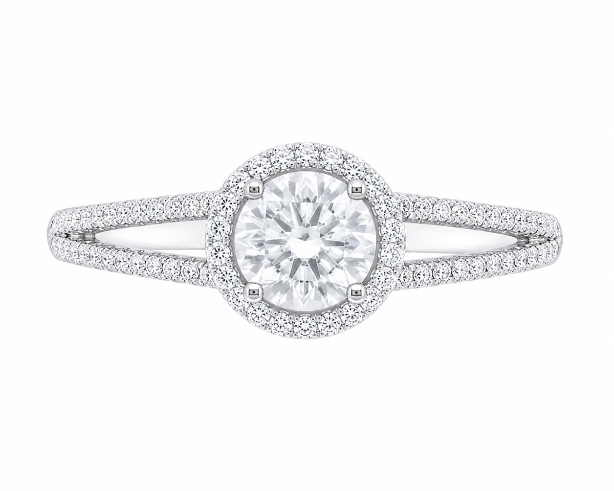 18K White Gold Women's Ring Round 0.58 ct Natural Diamond