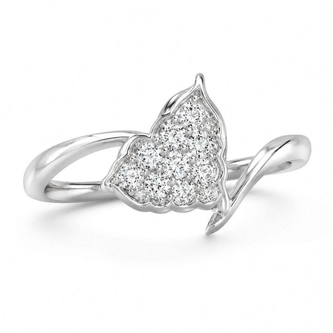 14K White Gold Women’s Heart Ring 0.25 ct Natural Diamond
