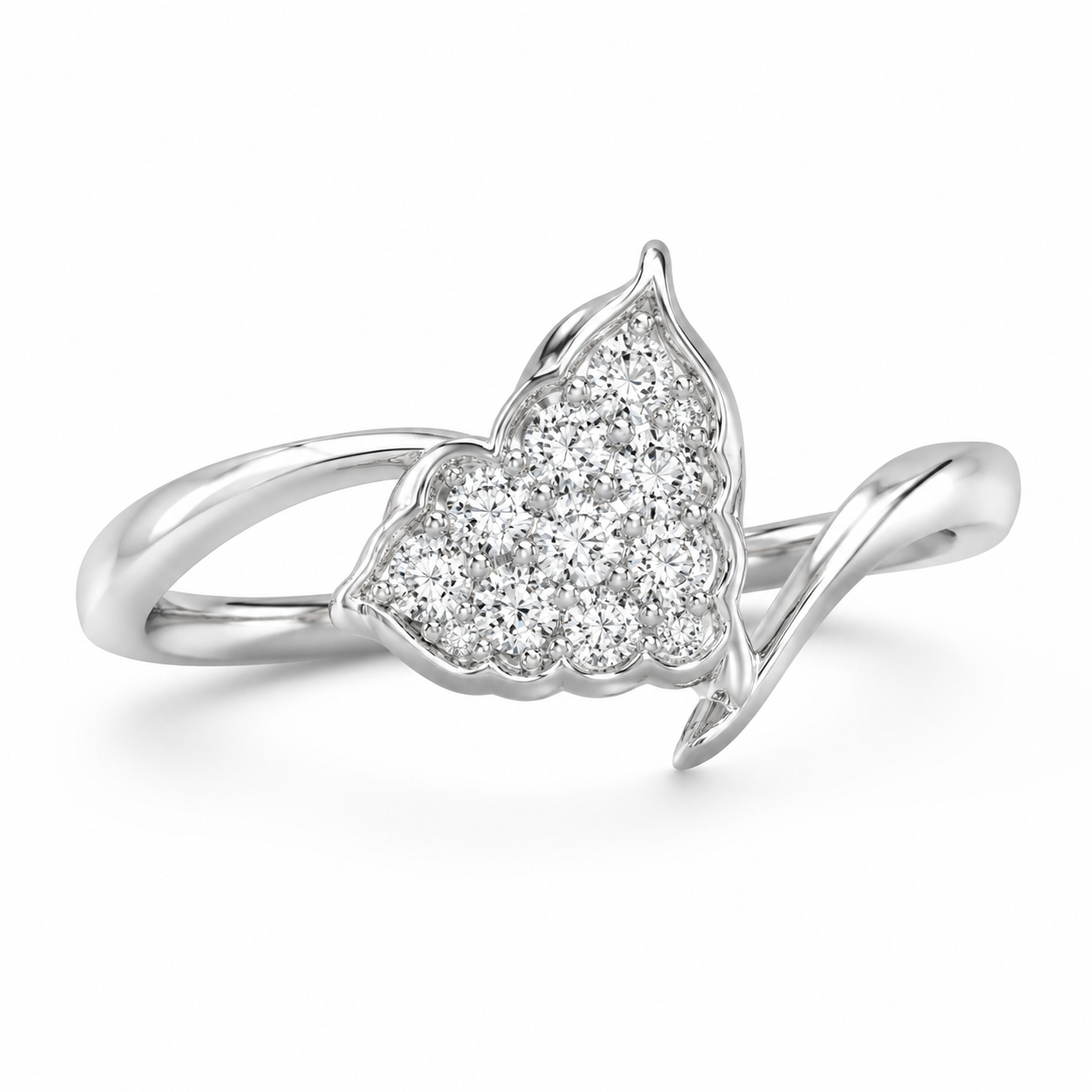 14K White Gold Women’s Heart Ring 0.25 ct Natural Diamond