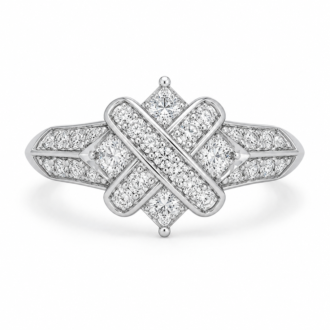 14K White Gold Women's Ring Round 0.60 ct Natural Diamond
