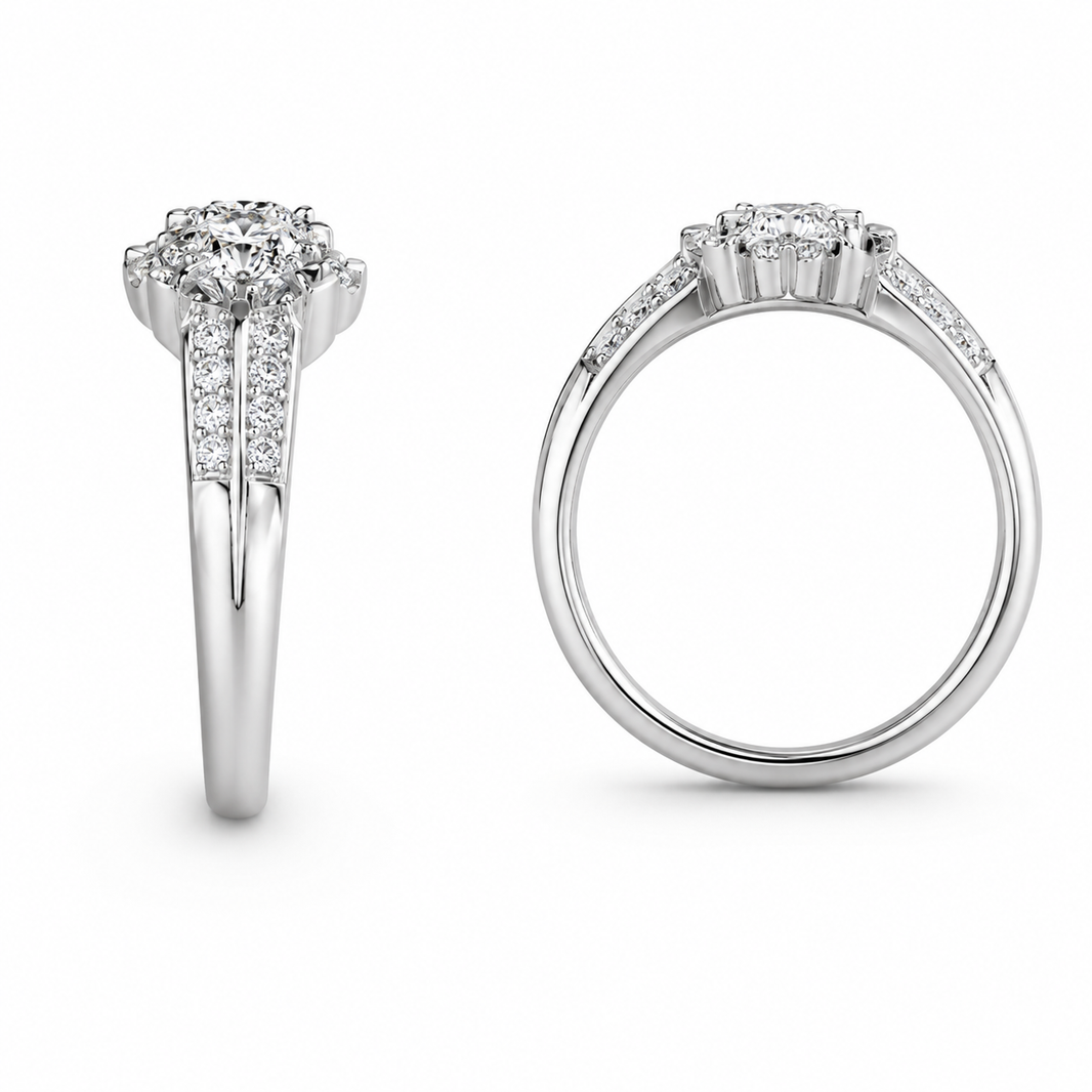 14K White Gold Women's Ring Round 0.60 ct Natural Diamond