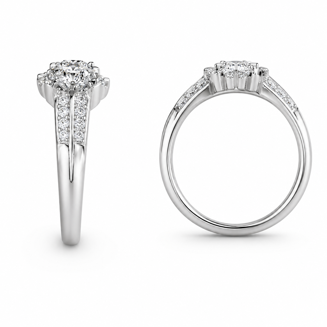 14K White Gold Women's Ring Round 0.60 ct Natural Diamond