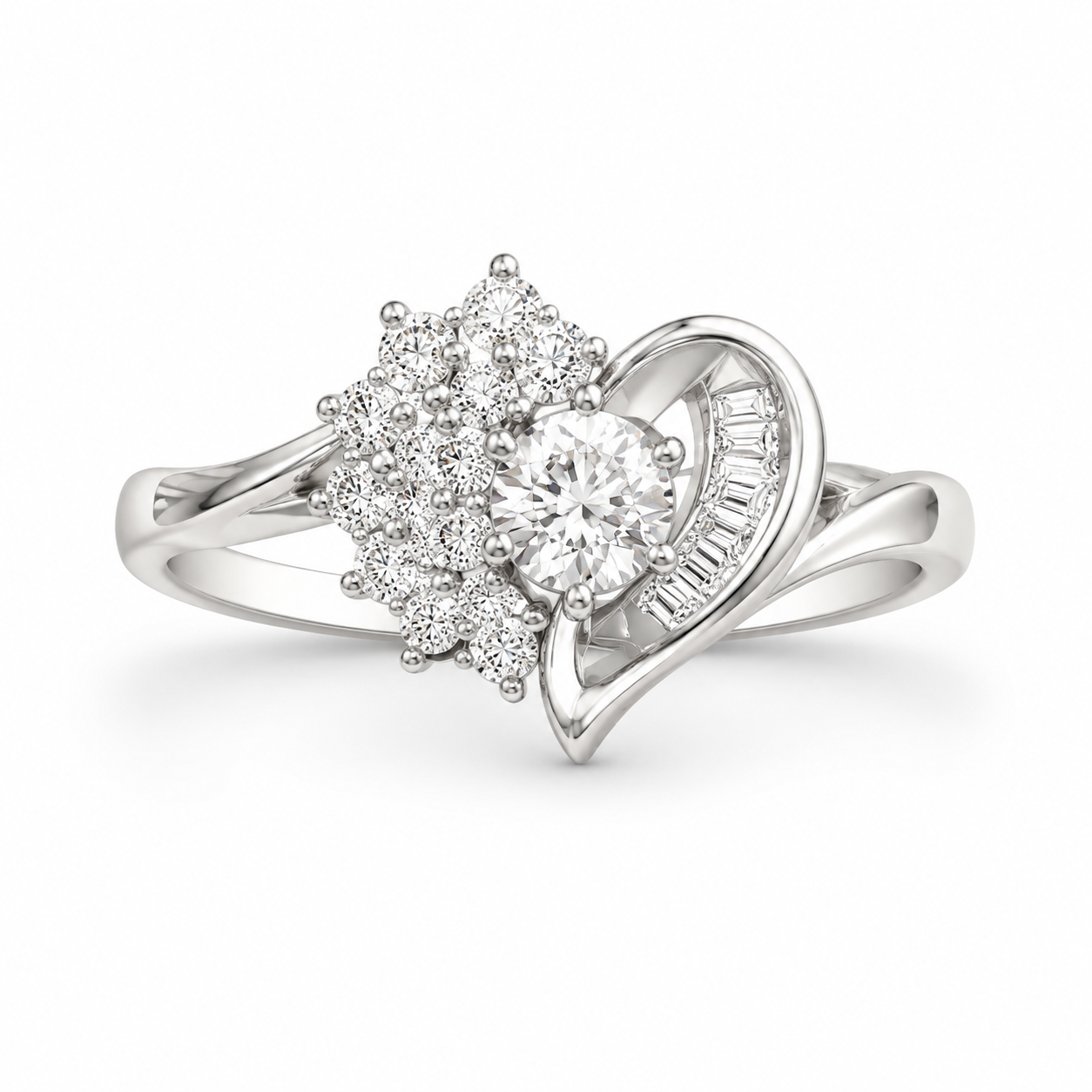 10K White Gold Women's Heart Ring 0.27 ct Natural Diamond