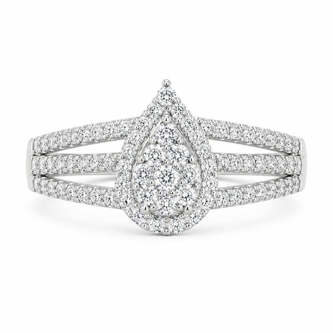 10K White Gold Women's Ring Pear 0.36 ct Natural Diamond