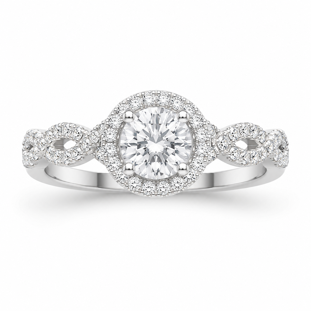 14K White Gold Women’s Ring Round 0.37 ct Natural Diamond