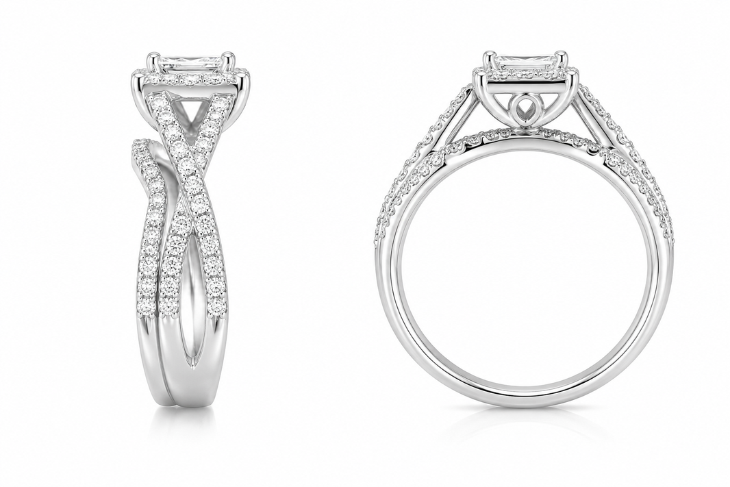 10K White Gold Women’s Ring Princess 0.88 ct Natural Diamond