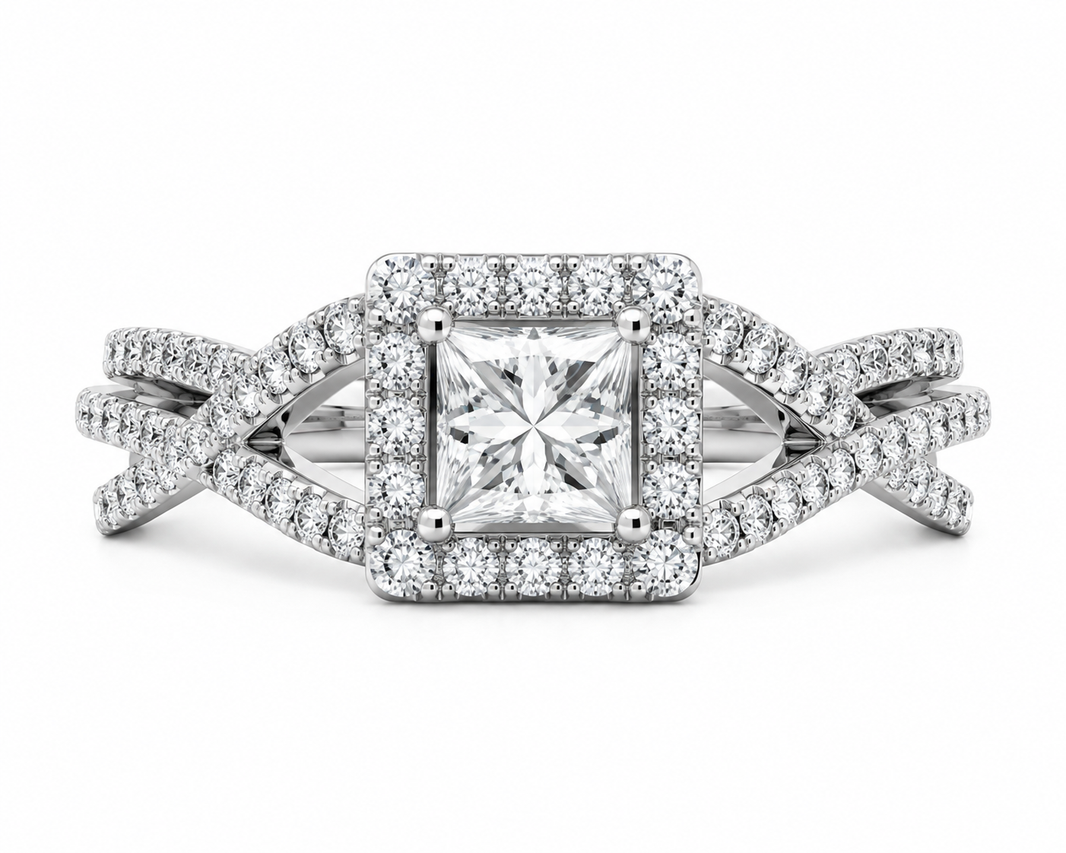 10K White Gold Women’s Ring Princess 0.88 ct Natural Diamond