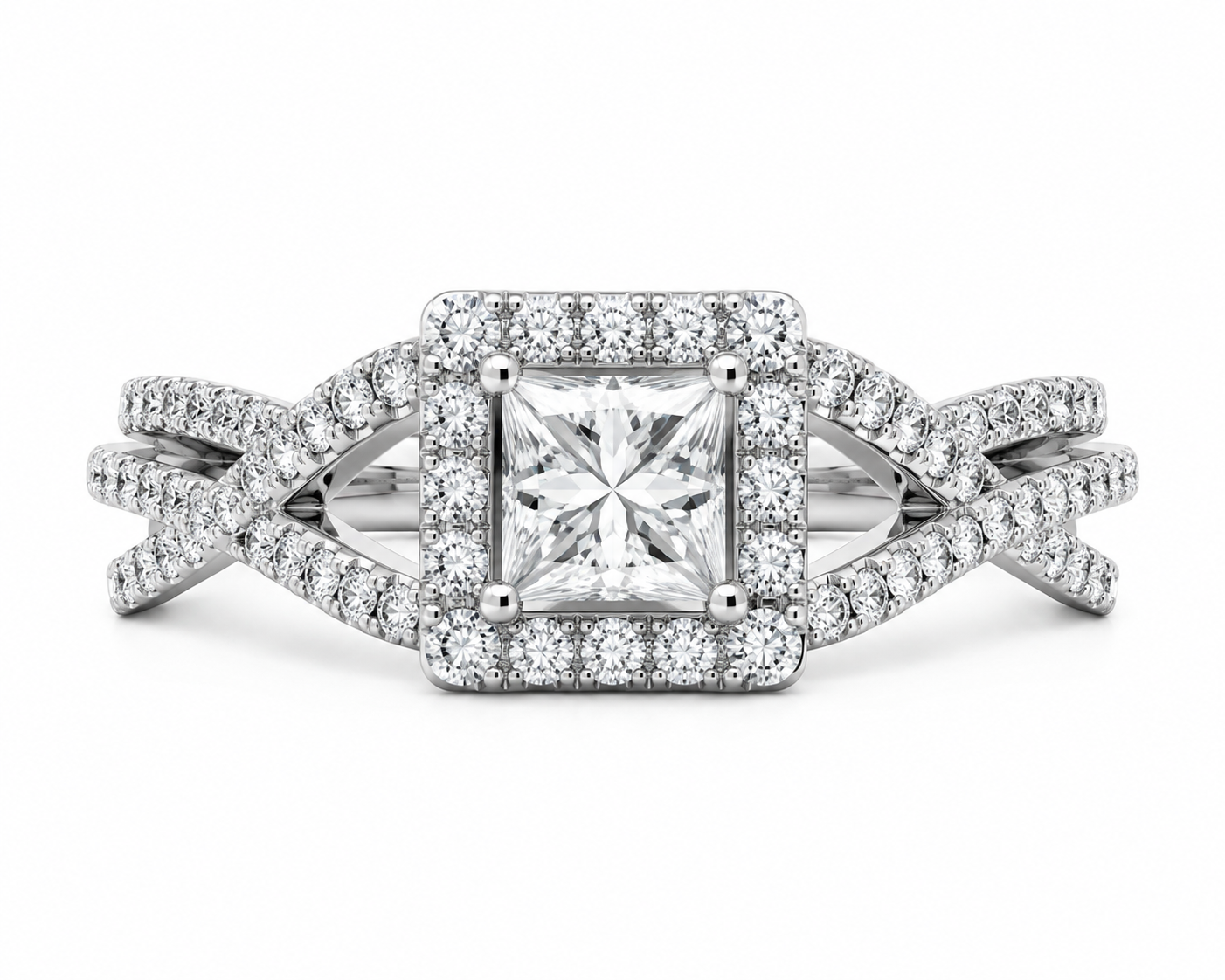 10K White Gold Women’s Ring Princess 0.88 ct Natural Diamond