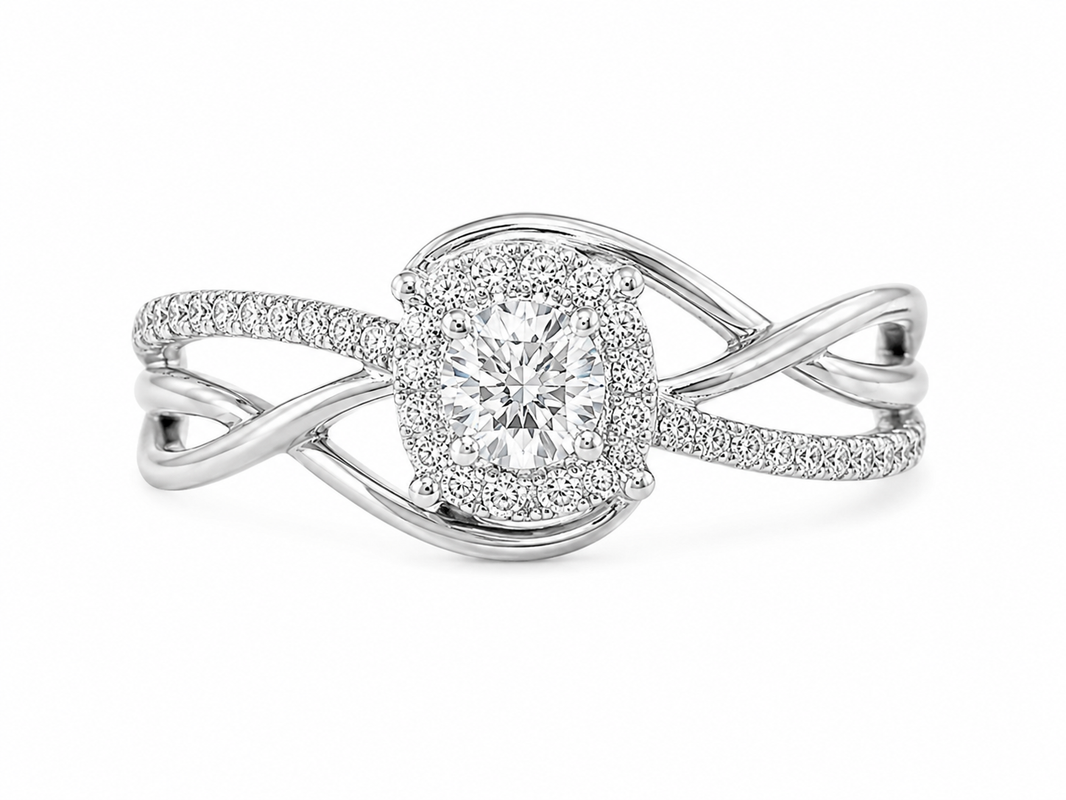 14K White Gold Women's Ring Round 0.20 ct Natural Diamond