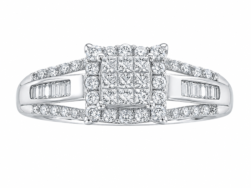 10K White Gold Women's Ring Princess 0.35 ct Natural Diamond