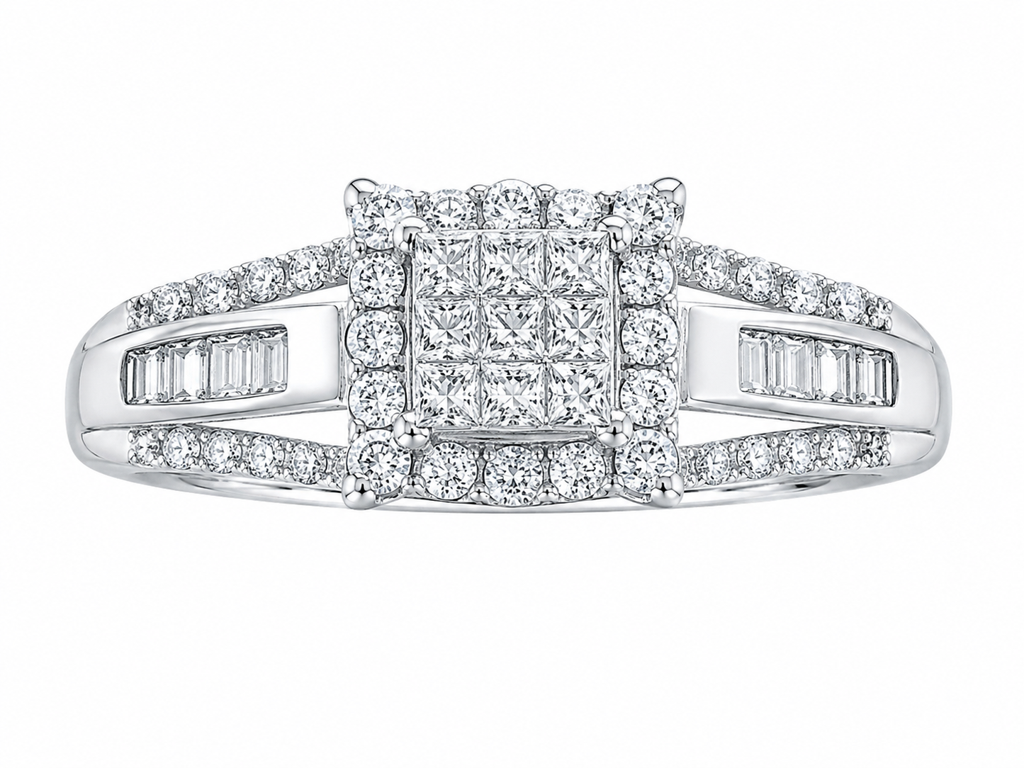 10K White Gold Women's Ring Princess 0.35 ct Natural Diamond