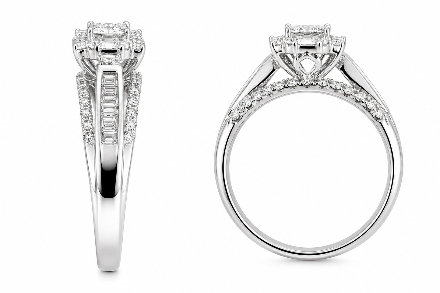 10K White Gold Women's Ring Princess 0.35 ct Natural Diamond