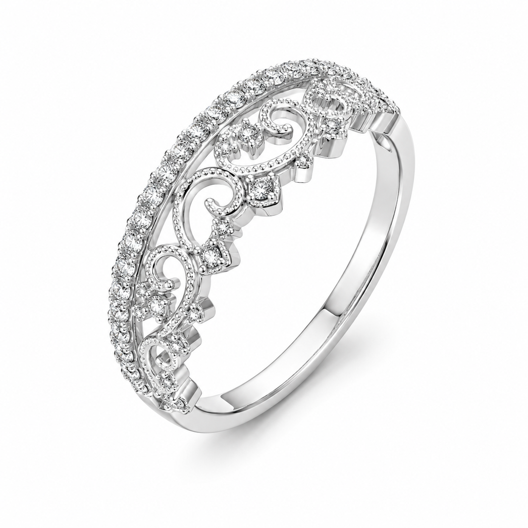 10K White Gold Women's Crown Band 0.21 ct Natural Diamond