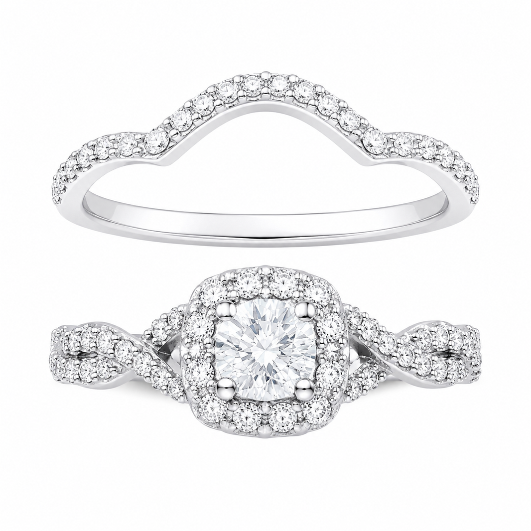 14K White Gold Women’s Set Ring/Band Round 1.00 ct Natural Diamond