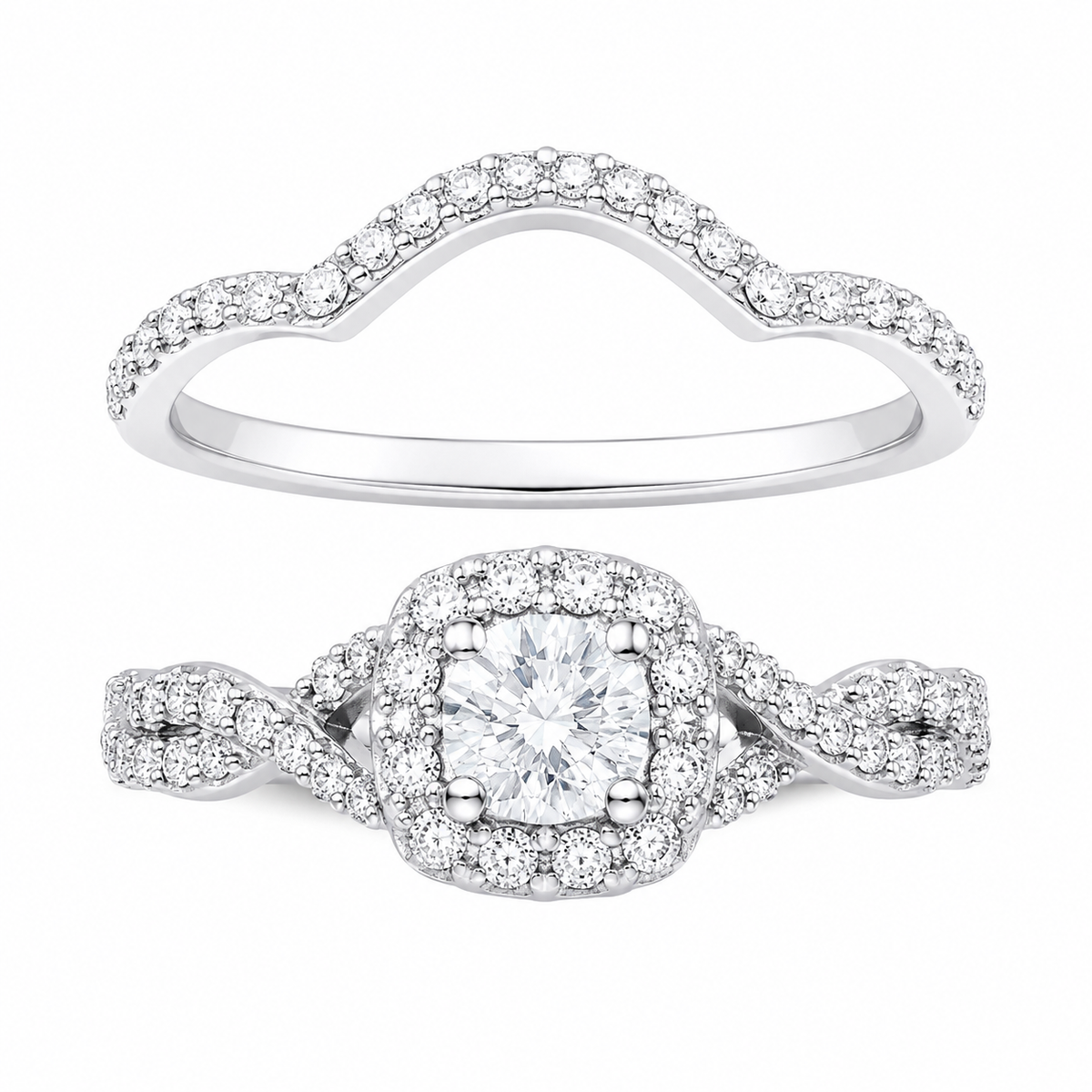 14K White Gold Women’s Set Ring/Band Round 1.00 ct Natural Diamond