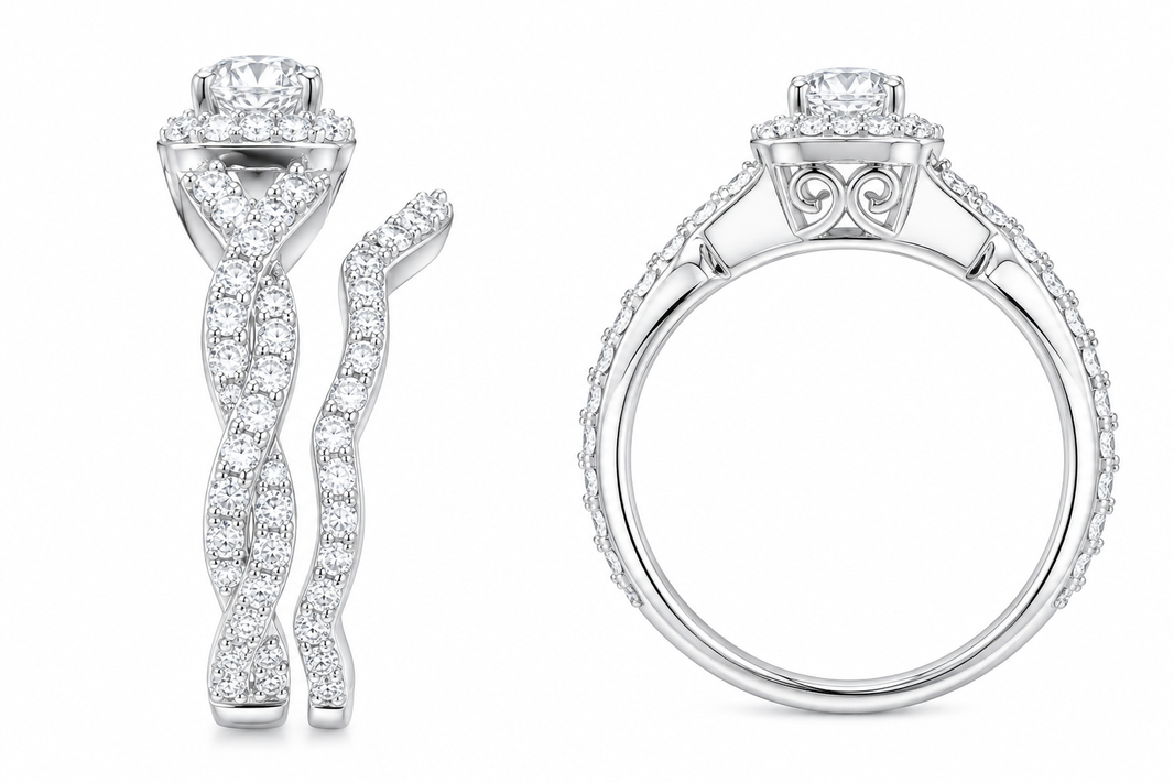 14K White Gold Women’s Set Ring/Band Round 1.00 ct Natural Diamond