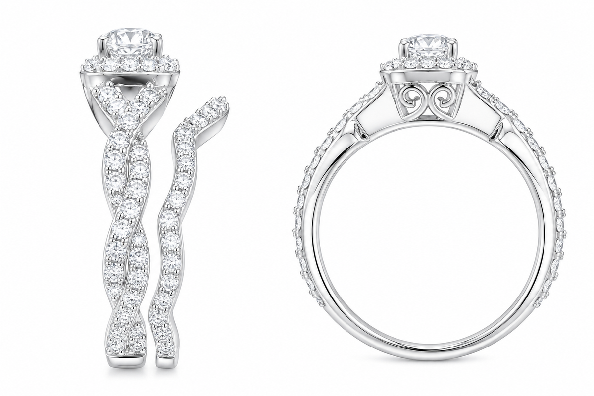 14K White Gold Women’s Set Ring/Band Round 1.00 ct Natural Diamond