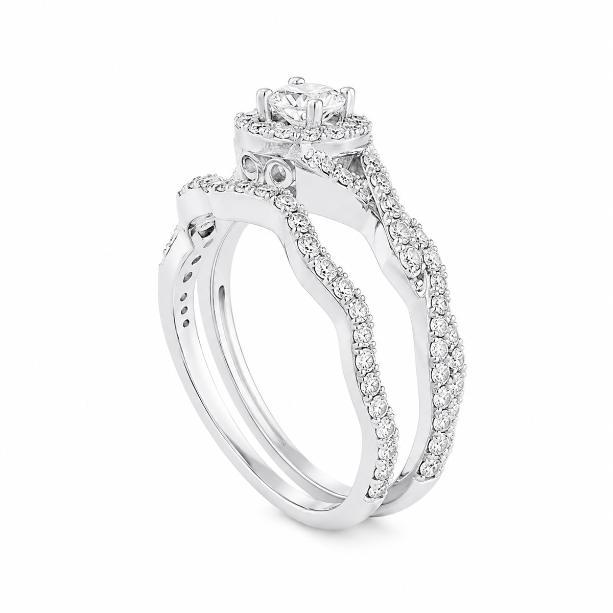 14K White Gold Women’s Set Ring/Band Round 1.00 ct Natural Diamond