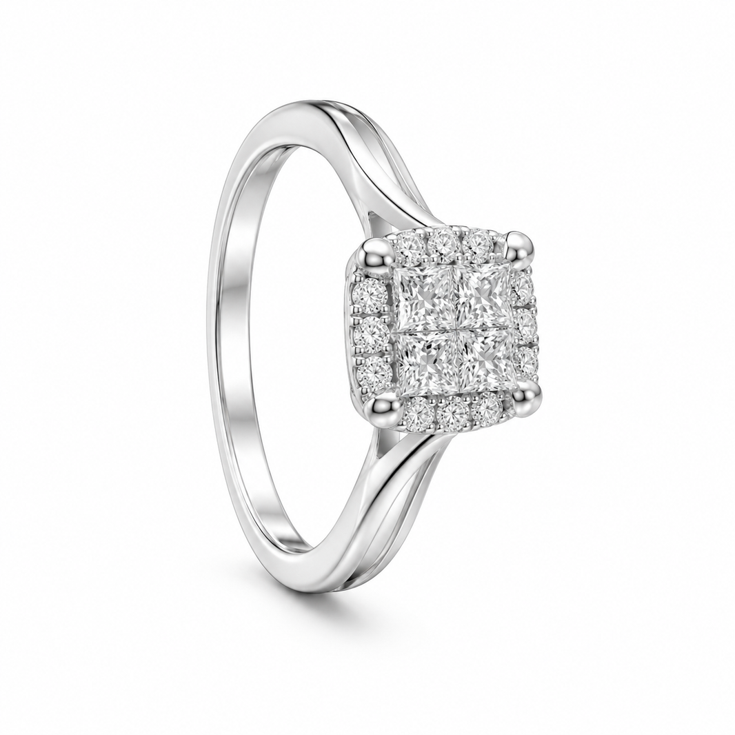 10K White Gold Ring Princess 0.25 ct Natural Diamond